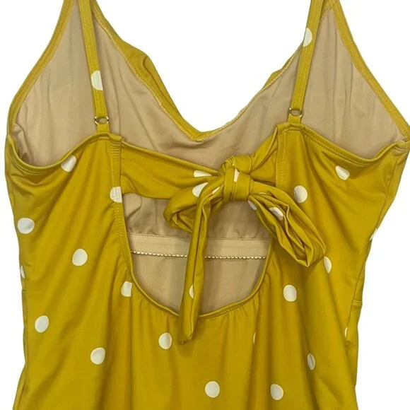 Beach Joy One-Piece Swimsuit Tie Back Polka Dot Ruffled Yellow Size Medium - Picture 7 of 12